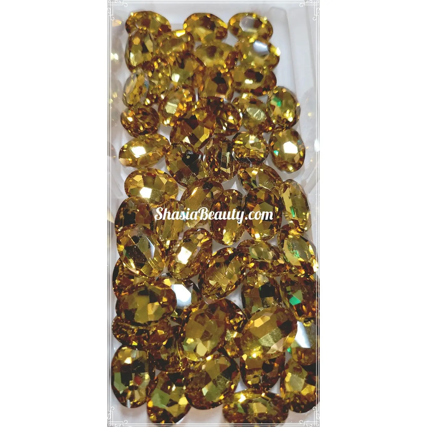 Gold  XL 3D Oval Glass Rhinestones |Big Nail  Bling