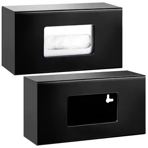 2 Pcs Glove Box Holder Wall Acrylic Dispenser Single Side Loaded Disposable Latex Glove Box for, Office, Restaurant(Black)