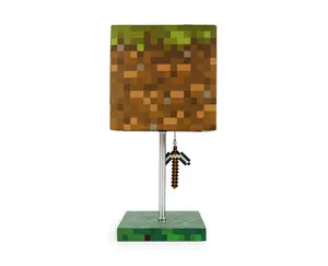 Minecraft Grass Block Desk Lamp With Pickaxe 3D Puller | 14 Inches Tall