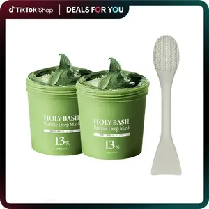 Holy Basil Bubble Deep Cleansing Mask-withHoly Basil Extract & PHA, gently cleanses pores andblackheads,vegan clay-to-bubble wash-off mask, newlyimproved formula, more suitable for sensitive skin (1EA/90g)