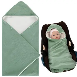 Soft Muslin Cotton Car Seat Blankets for Baby Winter Baby Carseat Swaddle Blanket Car Seat Cover Stroller Bunting Bag with Warm Sherpa Lining for Infa