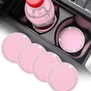 Rhinestone Decor Coaster, 4 Counts Round Anti-slip Cup Pad, Decorative Coaster for Home Kitchen Car Accessories