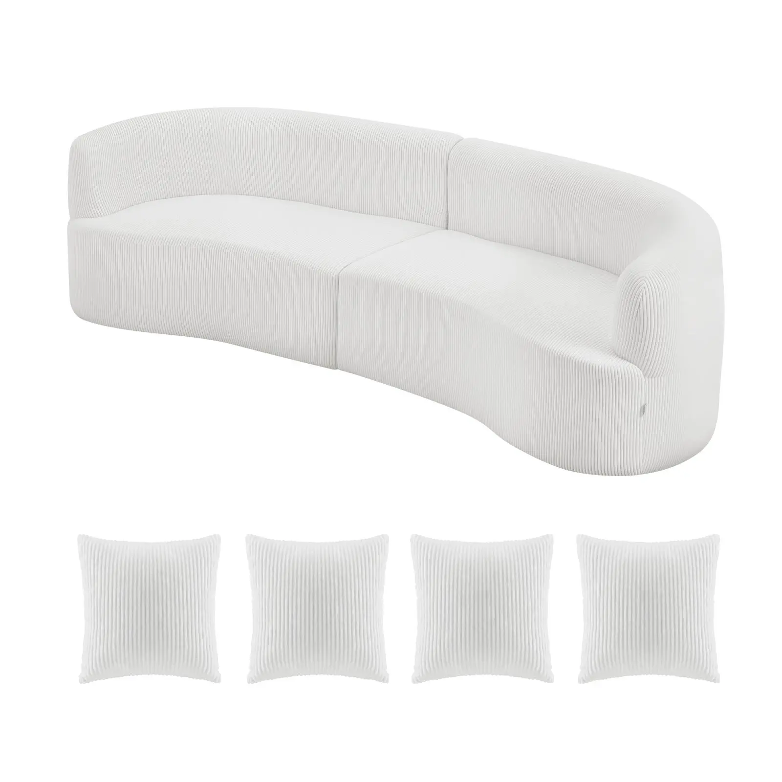 VEVOR Luxury Modern Cloud Plush Modular Sectional Couch - 111.8 in Length, 200.6mm Corduroy Fabric, 7.9 in Oversized Deep Seat, Wide Arms, Durable Elongated Design, 4 Pillows, Unboxed Ready, White for Living Room, Apartment, Comfy Couch