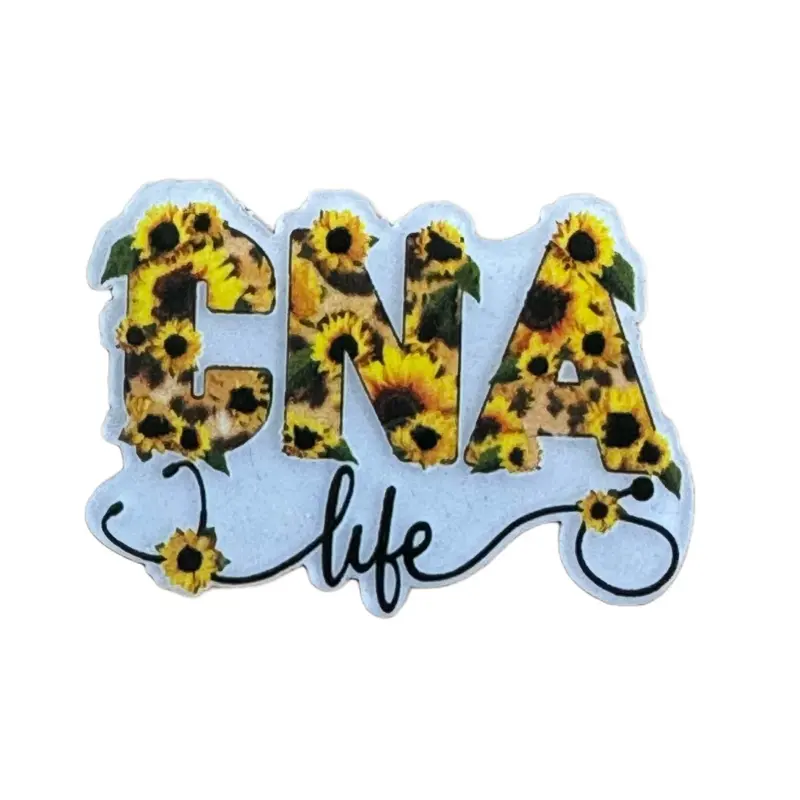 Acrylic Add On for Badge Reel - Personalized CNA Life Design with Sunflower & Leopard Print Accents - Versatile Adhesive Options Included