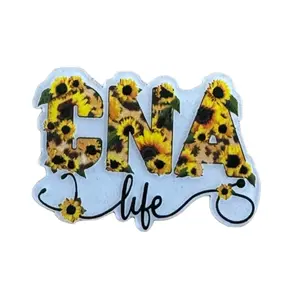 Acrylic Add On for Badge Reel - Personalized CNA Life Design with Sunflower & Leopard Print Accents - Versatile Adhesive Options Included