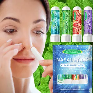 Green Mint Refreshing Nasal Stick, 4 Counts/set Natural Plant Essential Oil Nasal Inhaler Stick, Portable Nasal Congestion Relief Stick for Work & School