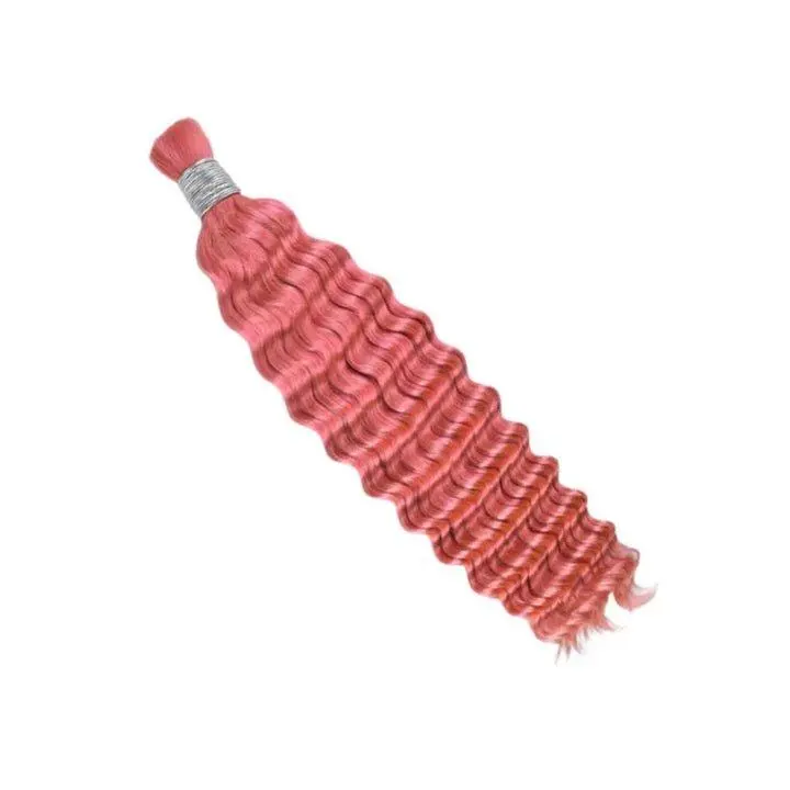 Deep Wave Bulk Human Hair #Pink Braiding Hair - Vibrant Pink Tone for Stylish Braids and Extensions