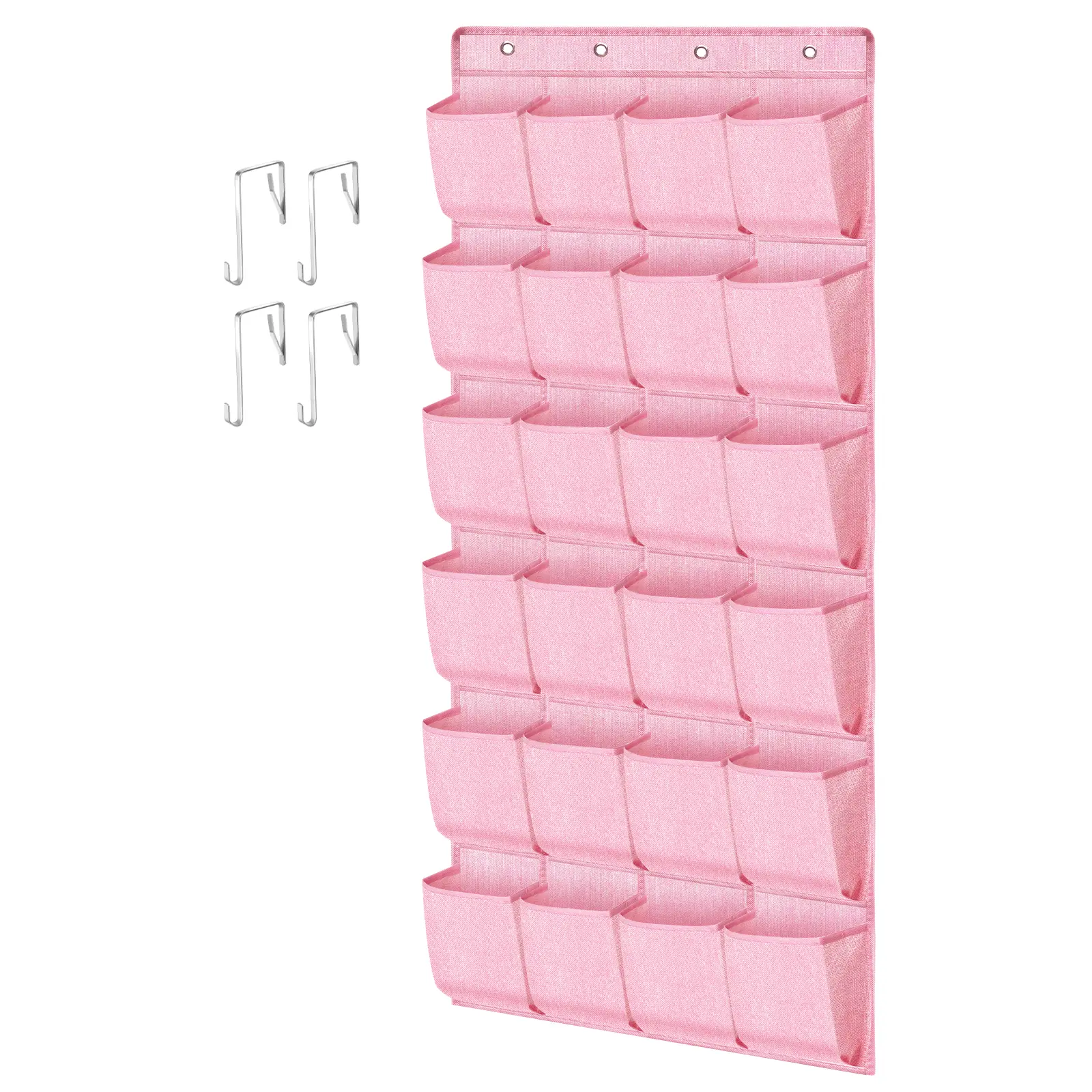 Girls' & Women's Non-Woven Over-the-Door Shoe Storage Organizer - 24-Pocket, Hangable, Foldable, Eco-Friendly, 4 Hooks, 1.65" Door-Fitting, 61.4" x 22", Bedroom Hanging Storage Solution for Shoes & Slippers