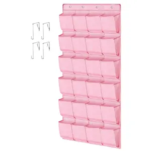 24-Pocket Over-the-Door Shoe Organizer for Girls and Women - Hanging Storage Rack with 4 Hooks for Shoes and Slippers