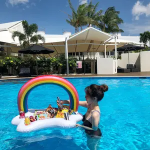 Inflatable Rainbow Cloud Cola Ice Bar, Water Inflatable Cup Holder, Swimming Pool Float, Inflatable Pool Lounge, Water Sports Equipment for Home Outdoor