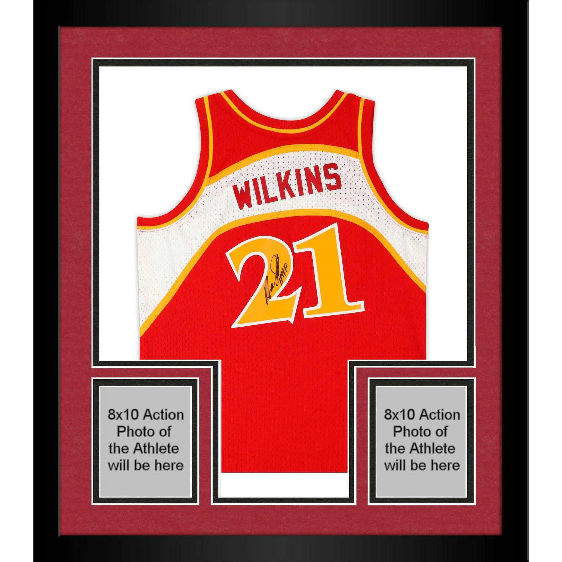Framed Dominique Wilkins Atlanta Hawks Autographed Red Mitchell and Ness 1986 Hardwood Classic Logo Swingman Jersey with "Human Highlight Film" Inscription - Fanatics Authentic Certified - NBA Memorabilia