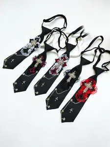 Handmade Lace Chain Bow Tie, Casual Style, Regular Width, Plain Pattern, Perfect for Daily Wear, Parties, Gothic and Punk Styles