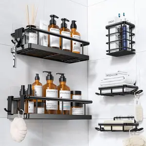 Storage Rack Caddy Set, 5 Counts/set Wall Mounted Shower Shelves, Bathroom Accessories, Punch Free Storage Organizer for Home Bathroom inside Fathersdaygifts