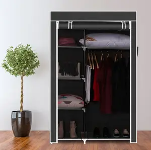 64" Black Portable Closet Storage Organizer - Wardrobe Clothes Rack with Shelves for Home Organization