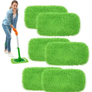 Pack of 6 Reusable Wet Pads Refill for Swiffer Sweeper Mop, Dry Sweeping Cloths & Wet Mopping Cloths for Household Cleaning, Washable Microfiber Pads for Mopping Floors(Mop is not Included) summervibes