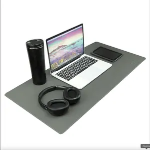 Dual‑Sided PU Leather Desk Pad (Gray) — 31.25' × 15.6'