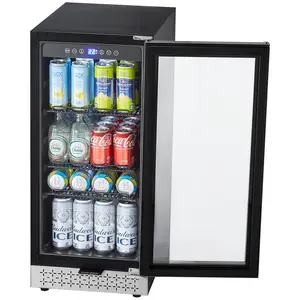【Summervibes】VEVOR Beverage Refrigerator Cooler,  88 Can Beverage Fridge, Mini Fridge with Glass Door, Adjustable Shelves, Digital Temperature Control, Built-in or Freestanding Soda Beer Fridge for Home Office Bar