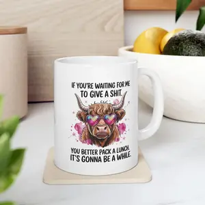 Funny Highland Cow Coffee Mug Sarcastic Quote Novelty Gift 11 oz Ceramic Microwave Dishwasher Safe Quirky Humorous Design