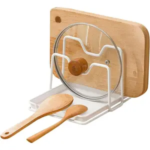 Pot Lid Holder, 2 Pot Lids Organizer Multifunctional Lid and Spoon Rest Rack with Drip Tray for Lids,,, Cutting Boards
