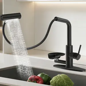 Kitchen Faucet with Pull Down Sprayer & Cup Washer, Glass Rinser Single Handle Waterfall Sink Faucet for Farmhouse RV Laundry
