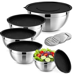 5-Piece Stainless Steel Mixing Bowls Set with Airtight Lids, Nesting Salad Bowls 0.67QT/1QT/1.5QT/2QT/4QT, BPA-Free, Dishwasher Safe for Kitchen Food Prep Storage