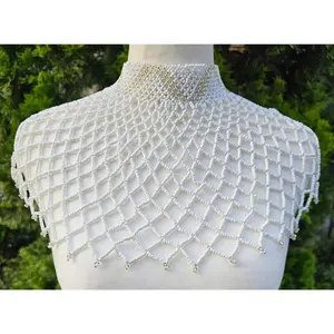 High Neck White & Clear Beaded Collar Necklace