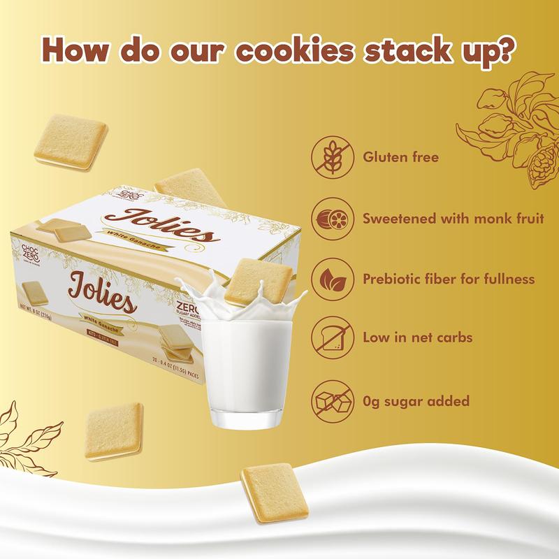 ChocZero Chocolate Cookies, White Chocolate Jolies – Gluten Free, No Added Sugar, 20 Crispy Chocolate Filled Keto Cookies Per Box, 8 Ounce