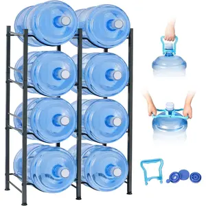 5 Gallon Water Jug Holder - Double Row Rack with 8 Slots for Water Bottle Organizer, Heavy Duty Storage Rack with Lifter, Stand for 8 Bottles