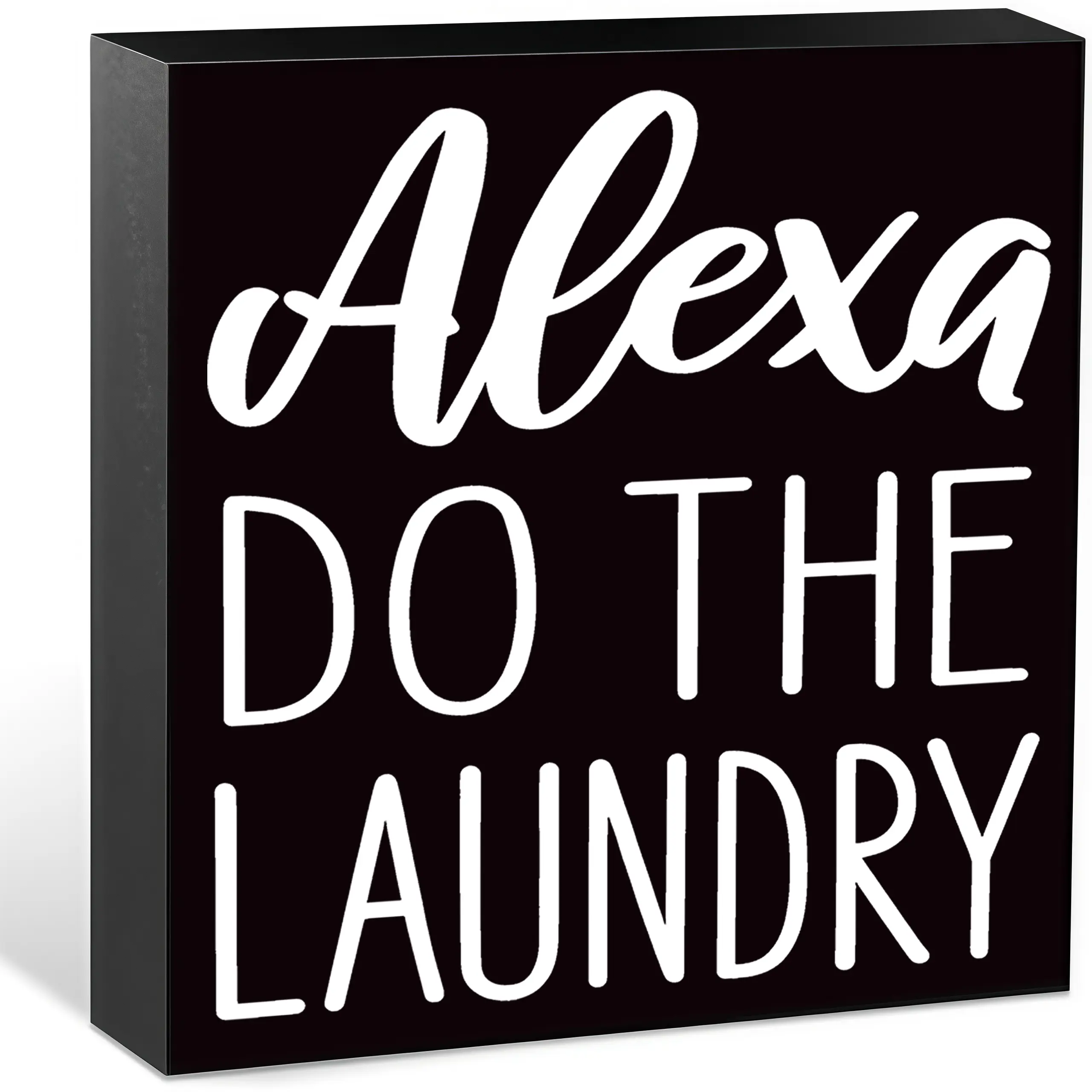 Minimalist Funny Quote Alexa Do The Laundry Wooden Box Sign, Farmhouse Black-White Tabletop Plaque, Funny Laundry Room Home Decor, Housewarming Gift for Christmas Birthday