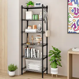 Shelf 6 Wier Metal Shelves Storage Rack Shelving Unit Organizer for Kitchen Laundry Garage Bathroom Pantry Closet OfficeAdjustable Hanging Hangable Black