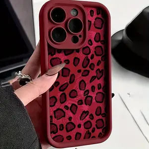 Phone case: Wine Red High Bamboo 1pc Red Leopard Print Phone Case, Fashionable Precision Cut Protective Cover, Suitable for iPhone 16, 15, 14, 13, 12, 11 Pro Max, Plus, X, XR, XS, XS Max, 7, 8 Plus, Full Wrap Soft Case - Minimalist Fashion Protective