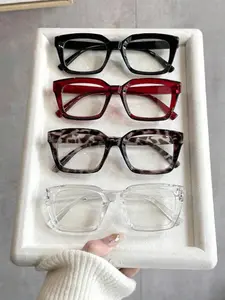 Women's Plastic Square Frame Glasses, Leopard Print Transparent Multi-Color Options, High-Quality Lenses, Fashionable Eyewear, Stylish Square Frames