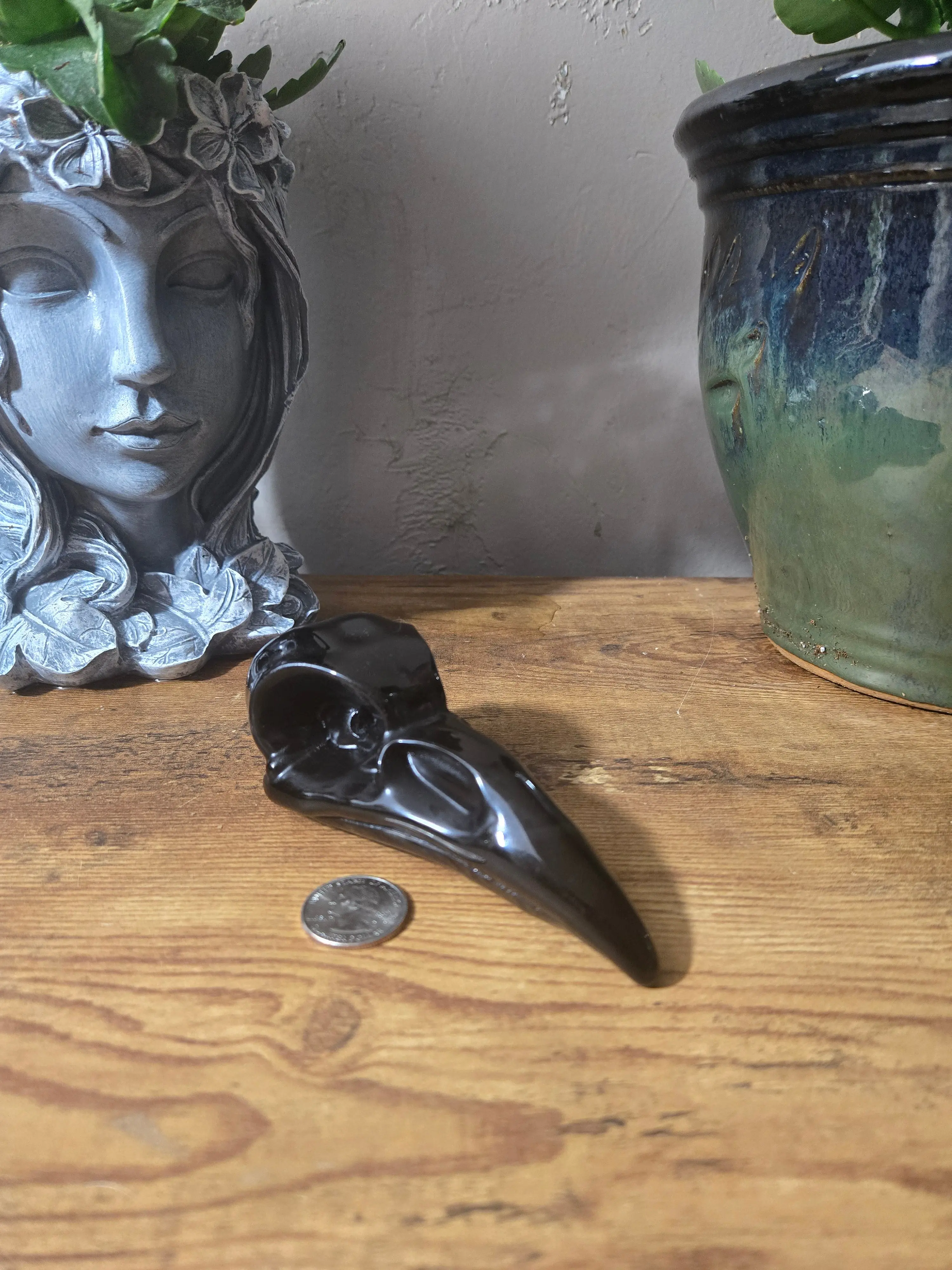 Obsidian Raven Skull Stone Figure, Guardian Protection Home Decor Statue, Detoxifying Interior Decoration for Flaw Exposure