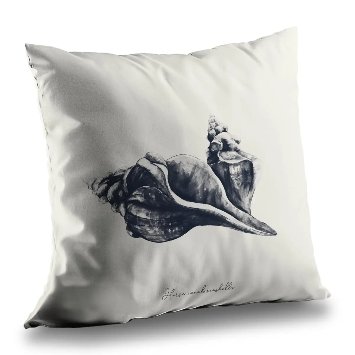 Begin Home Decor C1PT16166IXBBG Coastal Beach Theme 16x16 in. Blue Poly Twill Throw Pillow for Bedroom, Living Room, Patio (Featuring Horse, Conch, Seashells)