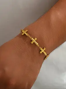 Cross Stainless Steel Bracelet, Street Fashion Vintage Design, Unisex Casual Wear, All Seasons Accessory, No Choking Hazard