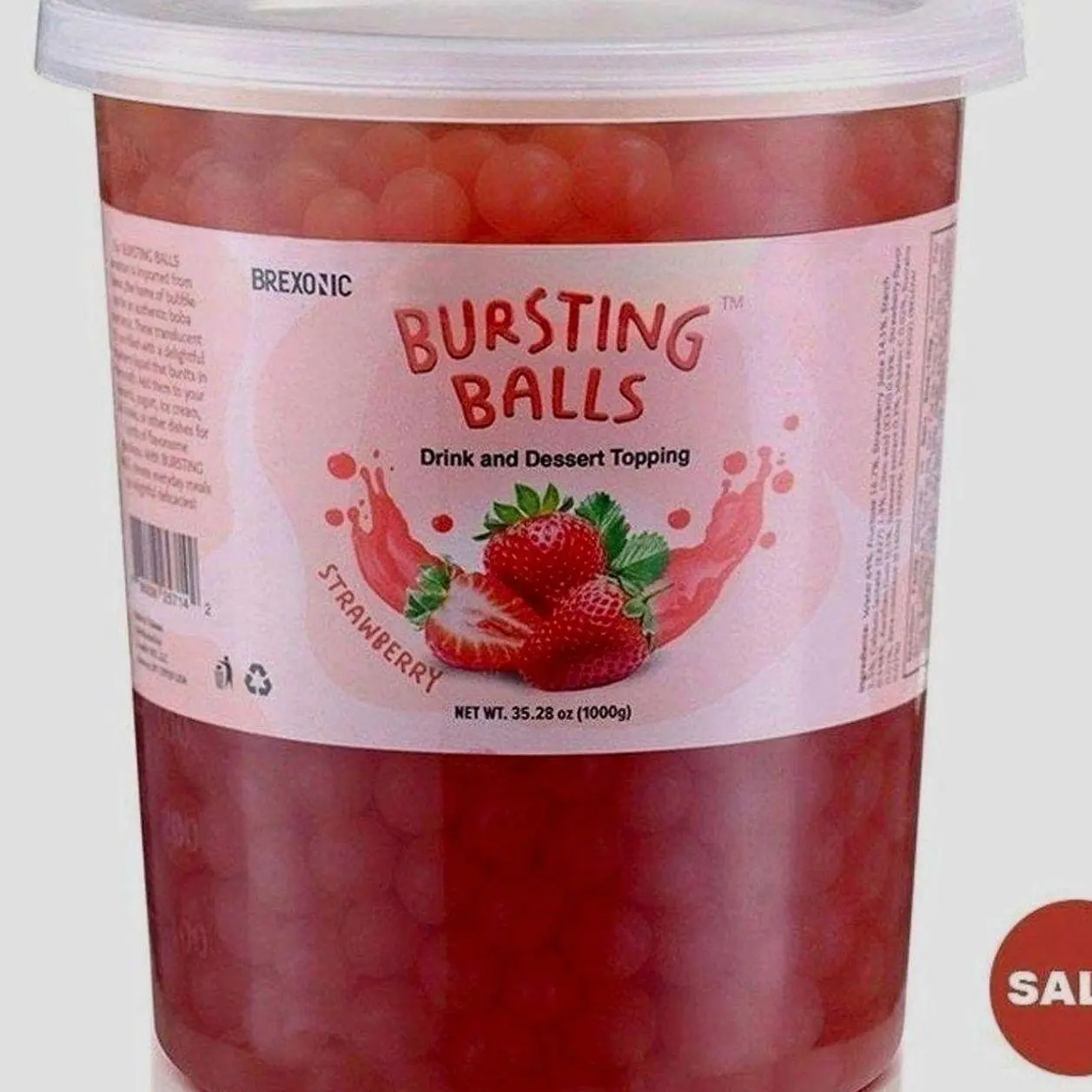 SYRUVIA Boba Pearls Popping Bursting Boba, Tapioca Pearls For Bubble Tea (Strawberry , 2 LB 1 Pack) Sweet Beverage