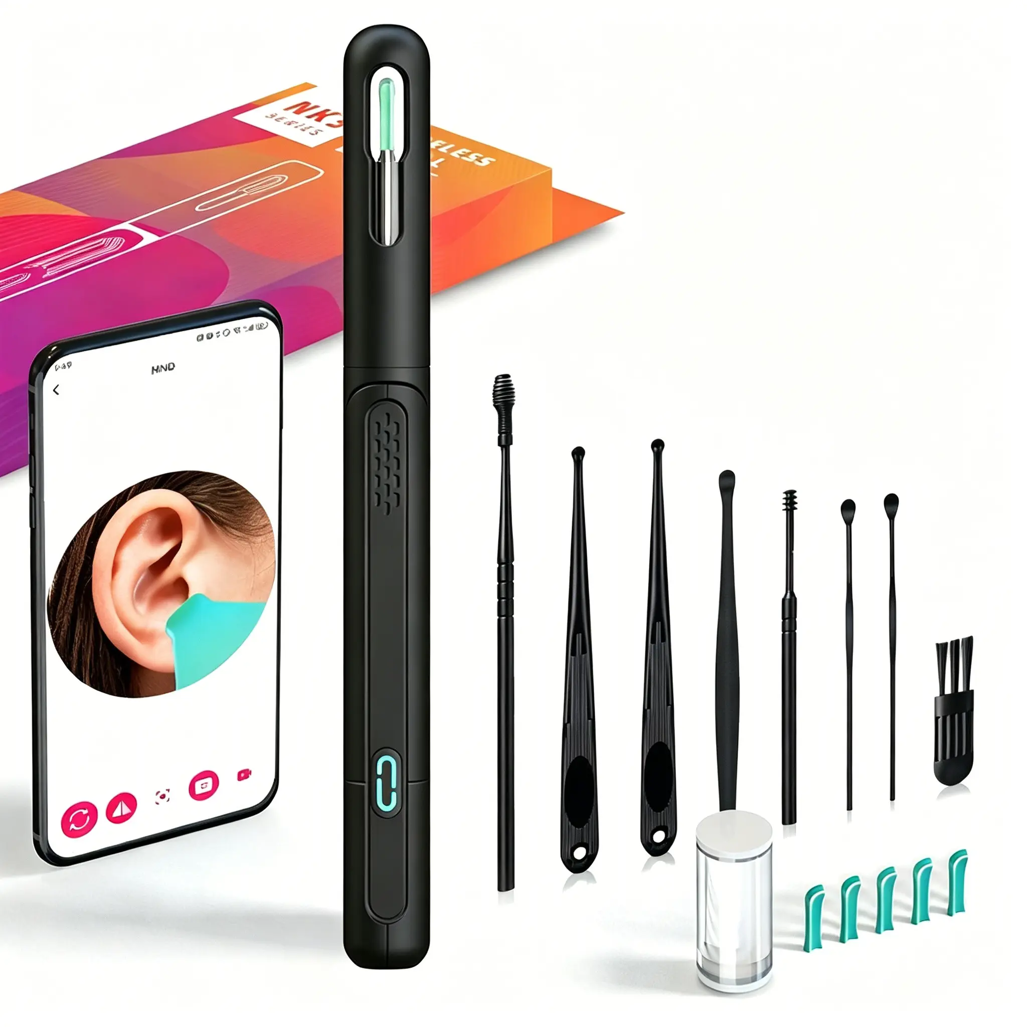 Rechargeable Earwax Remover Tool with Camera, 8 Ear Tips, Safe & Easy Ear Cleaning Kit for Kids & Adults, Includes Ear Spoon & Digging Tool, Ear Cleaner Tool, Earwax Removal Tools