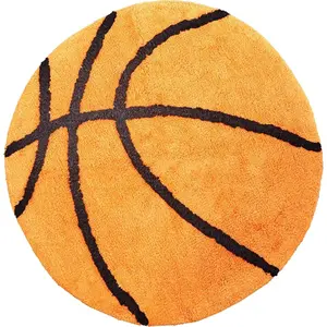 Hand Tufted Basketball Bedroom or Bathroom Rug 25 in Round; 100 Cotton Bathroom Mat; Decorative Area Rug