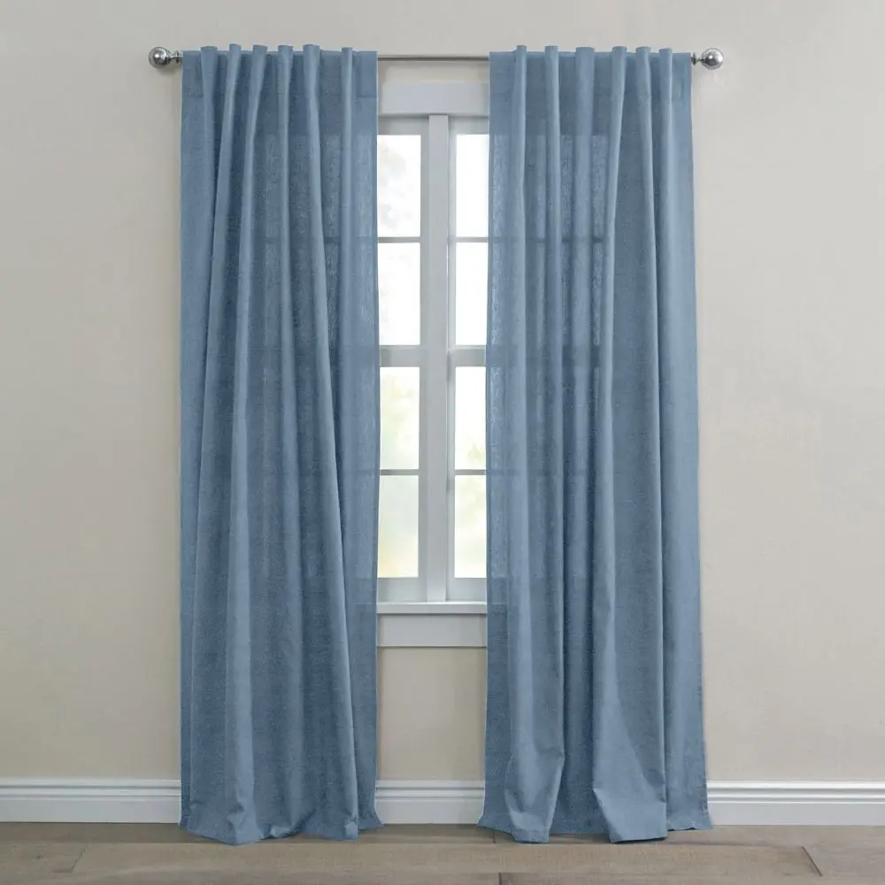 BrylaneHome Poly Cotton Canvas Back-Tab Panel - 48" W 96" L Carolina Blue