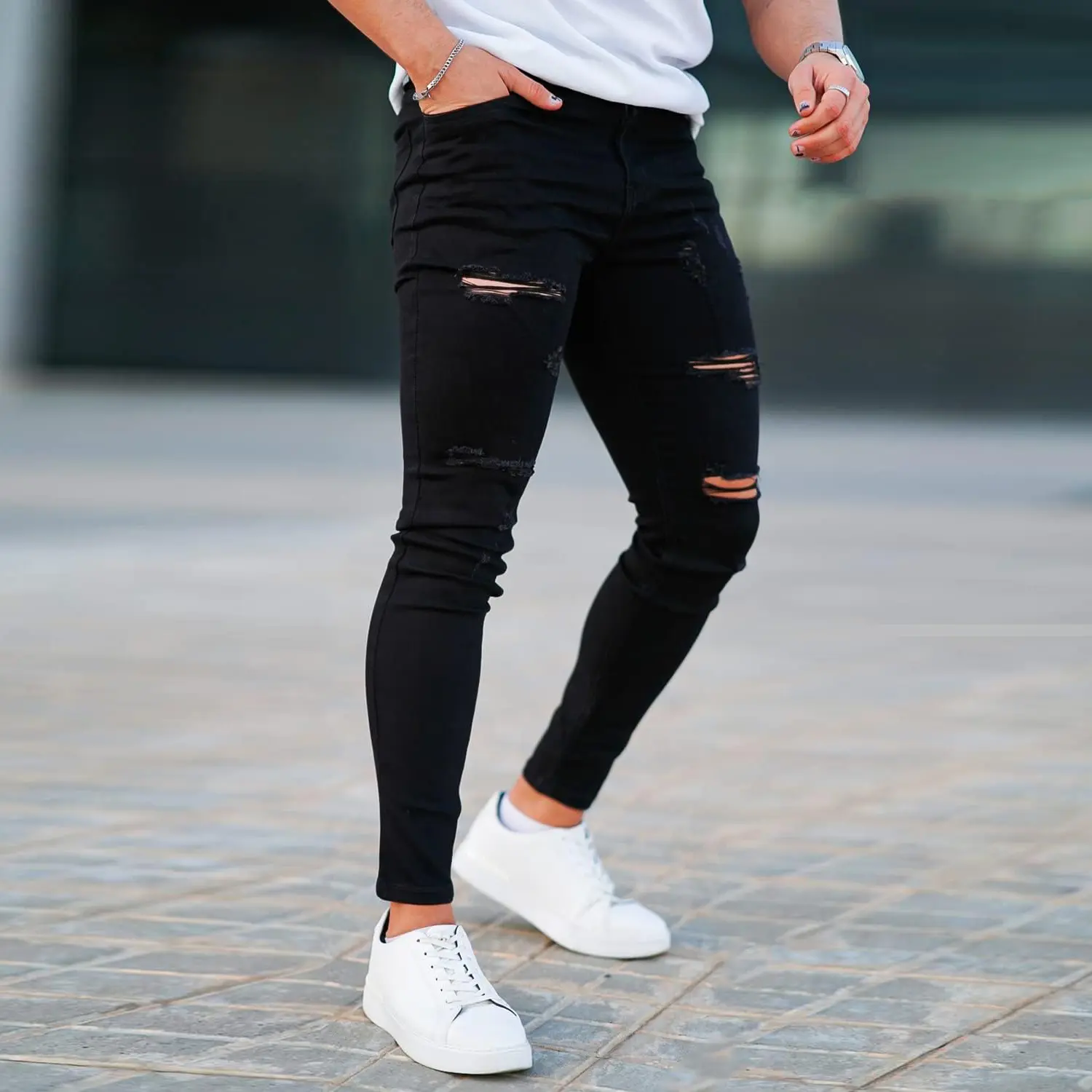 GINGTTO Men's Skinny Jeans Slim Fit Stretch Destroyed Ripped Jeans Pants