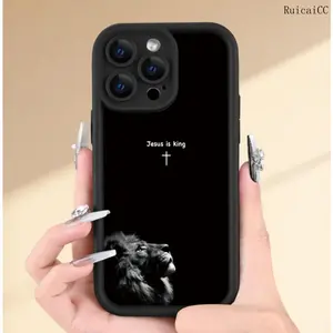 Customized Silicon Case for iPhone 16,15,14 Pro Max,13,12,11 Plus - Jesus is King Christ Lion Pattern, Shockproof, Non-Slip, Military-Grade Protection Cover