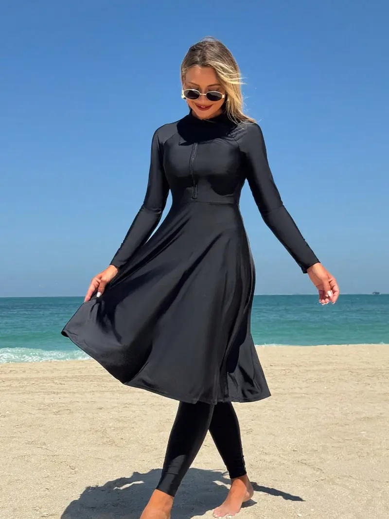 modest dress for beach Simple Satin A Line Scoop Modest Beach Wedding Dresses With Lace, MW1155