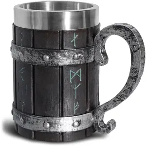 Nordic  Rune Mug, Stainless Steel Drinking  Tankard Novelty Coffee Cup, Norse Mythology  Stein Mug, Cool Poetic Gothic Party Decor  Mugs for Men 18OZ