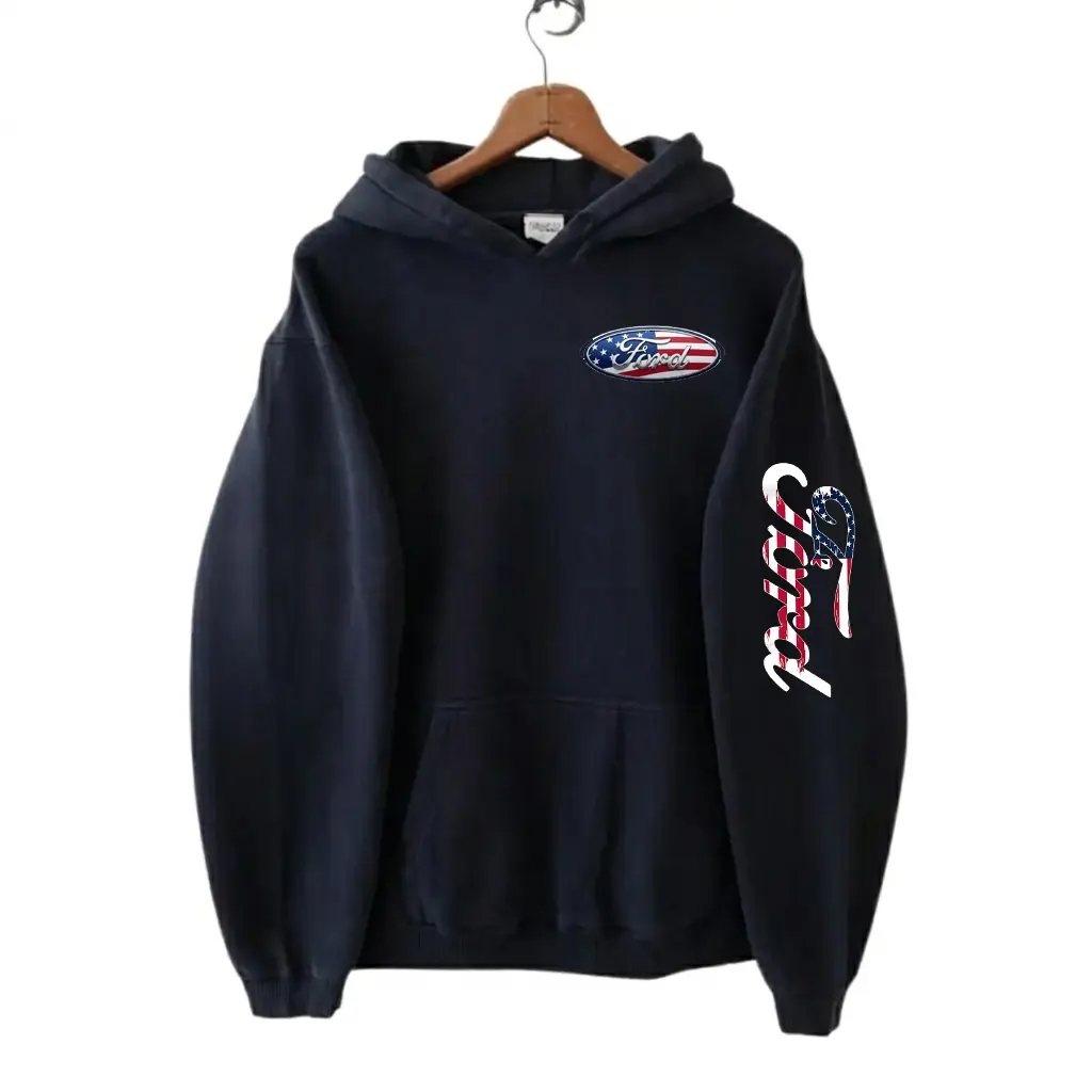 Vintage Ford USA Flag Logo Hoodie, Ford Hoodie, Gift For Car Lovers, 4th Of July Shirt, For Men For Him For Husband For Dad, Graphic Tee 1