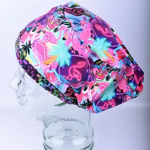 Neon Flamingos Scrub Cap