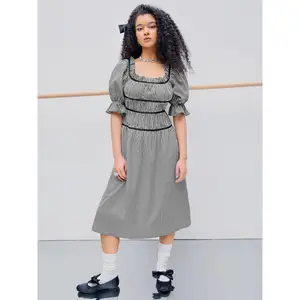 Cider [size 0-10] Square Neck Ruched Puff Sleeve Midi Dress SwimWeek
