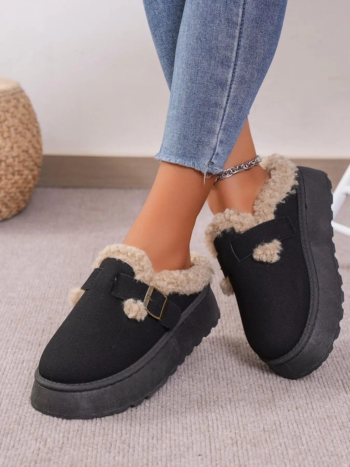 Women's Solid Color Plush Lined Snow Boots, Casual Comfortable Slip on Boots for Fall & Winter, Female All-match Round Toe Shoes for Daily Wear