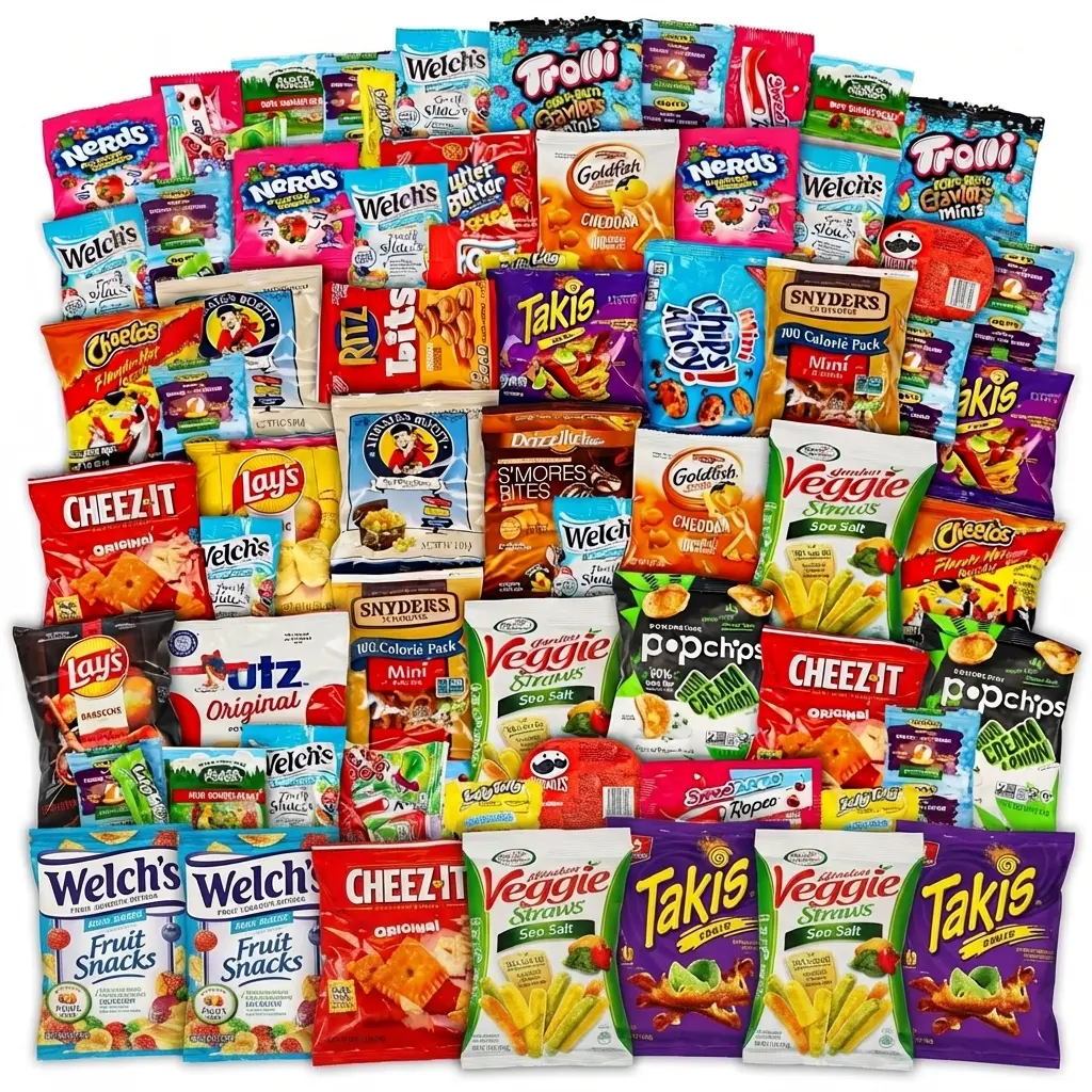 50 Count Ultimate Snack Box Care Package  | Viral Sweet & Salty Variety Pack Gift Box for College, Birthdays, Office & Road Trips