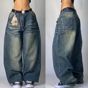 Fashion New Solid Washed Baggy Jeans Women Streetwear Punk Popular Casual Joker High Waist Wide Leg Pants Womenswear Bottom