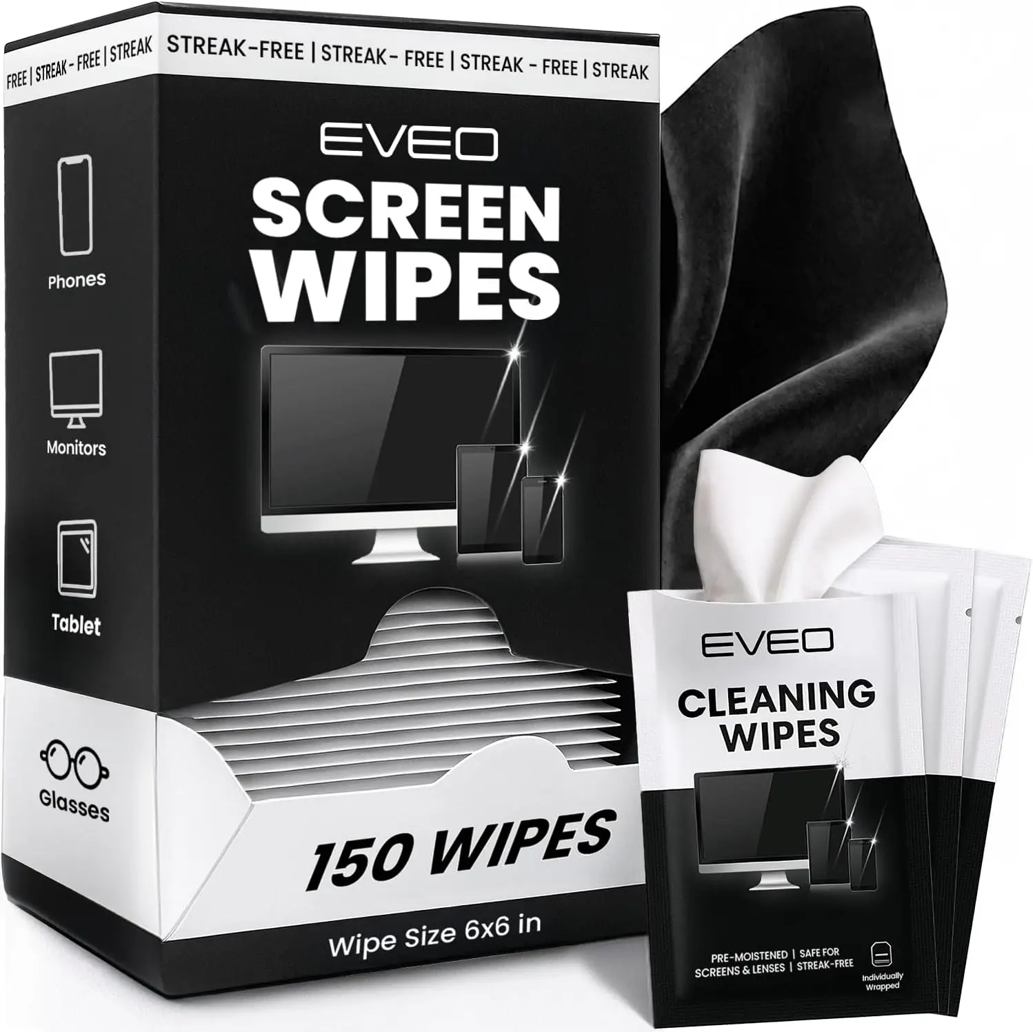 Electronic Screen Cleaner Wipes Pre-Moistened Computer Wipes for Laptop Monitor Phone Car Display & TV Screen Dust Dirt Cleaning Kit Includes Microfiber Cloth
